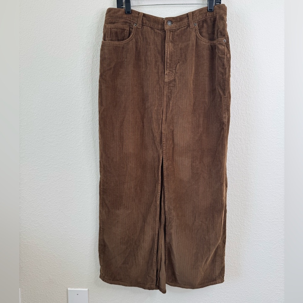 Reformation Tazz Maxi Corduroy Skirt‎ Brown Women’s Sz 30 High Slit Western Fall - Picture 3 of 9